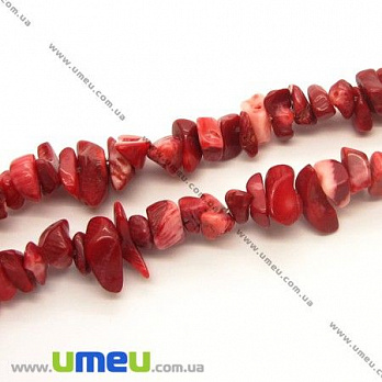 Скол (крошка) натуральный камень Коралл красный, 8-13 мм, 1 нить, (88-90 см) (BUS-006836)