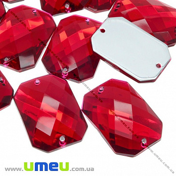 Пришивной кристалл пласт. Прямоугольник граненый, 25х18 мм, Красный, 1 шт (KAB-008547)