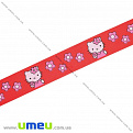 Репсовая лента с рисунком Hello Kitty, 25 мм, Красная, 1 м (LEN-016585)