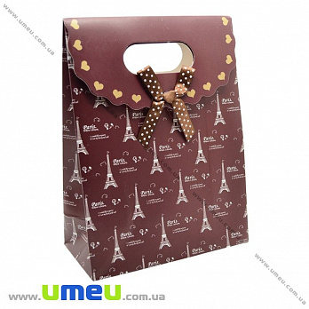Подарунковий пакет на липучці, Ейфелева вежа, Коричневий, 16х12х6 см (UPK-020406)