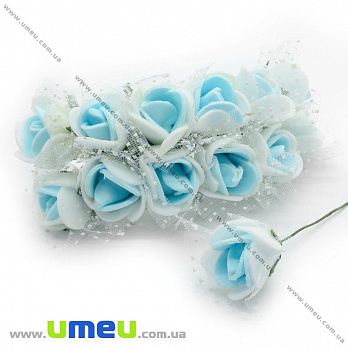 Роза латексная с фатином, 15 мм, Бело-голубая, 1 шт (DIF-015008)