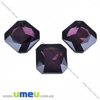 Ріволі скляний, Квадратний гранований, 18х18 мм, Фіолетовий (KAB-003697)