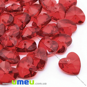 Подвеска стеклянная Сердце, 14х14 мм, Красная, 1 шт (POD-028813)