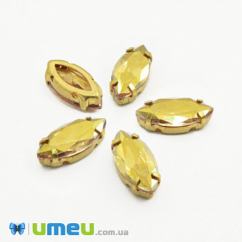 Шатон човник Кубічний цирконій 15х7 мм, Золото, Золотистий (KAB-041770)