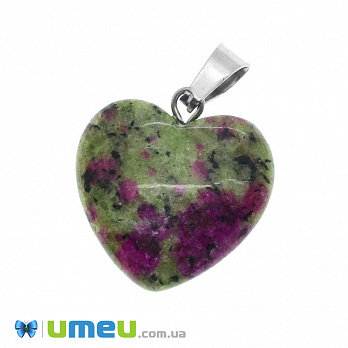 Подвеска Сердце из натурального камня, Рубин в цоизите, 28х20 мм, 1 шт (POD-037523)