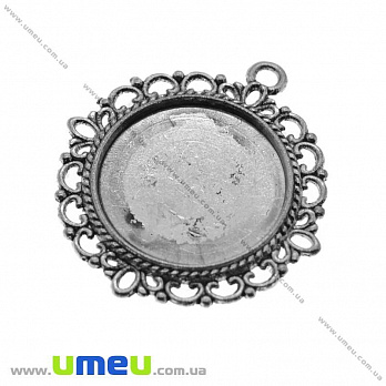Основа круглая ажурная, 34х31 мм, 20 мм, Античное серебро, 1 шт (OSN-013507)