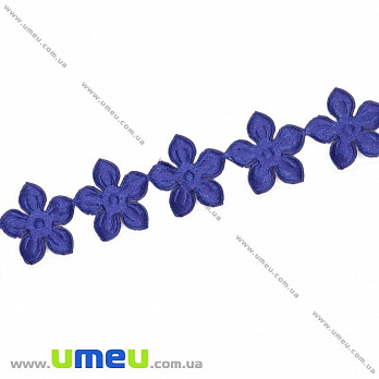 Тесьма тисненая Цветы, 18 мм, Синяя, 1 м (LEN-014542)