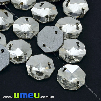 Пришивной кристалл стекл. УЦЕНКА Восьмиугольник граненый, 12х12 мм, Белый, 1 шт (KAB-015895)