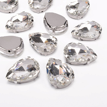 Шатон крапля 25х18 мм, Темне срібло, Білий (KAB-052629)