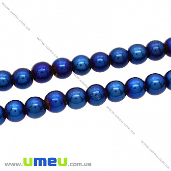 Бусина натуральный камень Гематит окрашенный, 8 мм, Синяя, Круглая, 1 шт (BUS-028613)