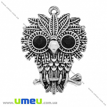 [Архів] Підвіска металева Сова, Античне срібло, 44х32 мм (POD-028268)