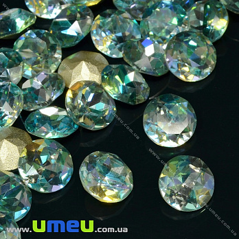 Ріволі скляний, Круглий гранований, Кристал, 10 мм, Жовто-бірюзовий (KAB-033934)