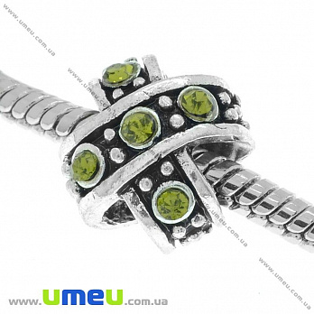 [Архів] Намистина PANDORA мет. зі стразами, 11х11х10 мм, Оливкова, Античне срібло (BUS-014556)