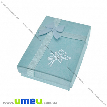 Подарочная коробочка Прямоугольная с розочкой, 7х5х2 см, Бирюзовая, 1 шт (UPK-035779)