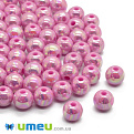 Бусины пластиковые радужные, Круглые, 8 мм, Розовые (BUS-047165)