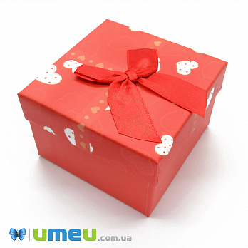 Подарочная коробочка Квадратная с сердечками, 9х9х5,8 см, Красная, 1 шт (UPK-042816)