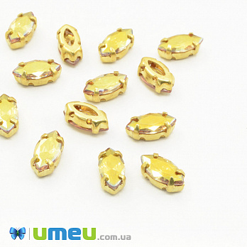 Шатон човник Кубічний цирконій 10х5 мм, Золото, Золотистий (KAB-041782)