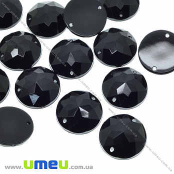 Пришивний кристал пласт. Круглий гранований, 15 мм, Чорний (KAB-030579)