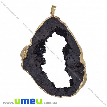 Підвіска з натурального каменю, Друза агату, Чорна, 90х60 мм (POD-034062)