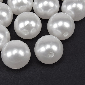 Бусины для сумок ОПТ, Пластиковые, Круглые Жемчуг, 20 мм, Белые (BUS-060900)