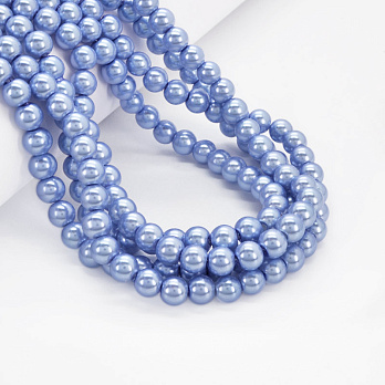 Намистини скляні Перли, 8 мм, Блакитні, Круглі (BUS-052079)