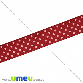 Репсовая лента в горошек, 25 мм, Красная темная, 1 м (LEN-022445)