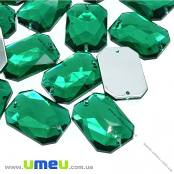 Пришивний кристал пласт. Прямокутник гранований, 18х13 мм, Смарагдовий (KAB-012146)