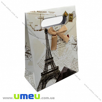 Подарочный пакет на липучке, Эйфелева башня, Бежевый, 16х12х6 см, 1 шт (UPK-014788)
