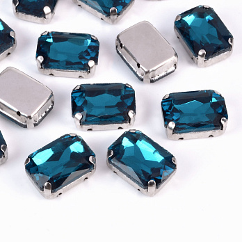 Шатон прямокутний, 14х10 мм, Бірюзовий, Темне срібло (KAB-052880)