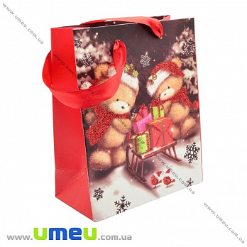 Подарочный пакет Новогодний, 17х14х7 см, Красный, 1 шт (UPK-023369)