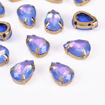 Шатон капля 14х10 мм, Золото, Розово-синий (KAB-052952)