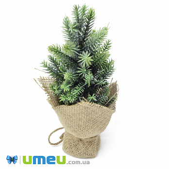 Елочка маленькая в мешковине, Зеленая, 18-19 см (DEC-042867)