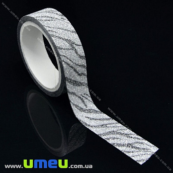 Декоративний скотч гліттерний, 15 мм, Сріблястий (DIF-018021)