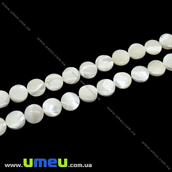 [Архів] Намистина натуральний камінь Перламутр білий, 10х3,5 мм, Кругла плоска (BUS-020793)
