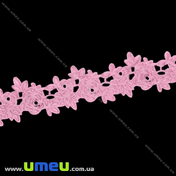 Тесьма тисненая Розочки, 20 мм, Розовая, 1 м (LEN-025671)