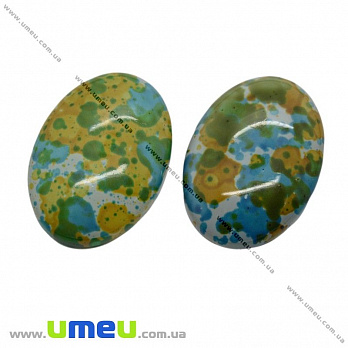 Кабошон скляний забарвлений, 18х13 мм, Жетло-блакитний, Овал (KAB-011749)