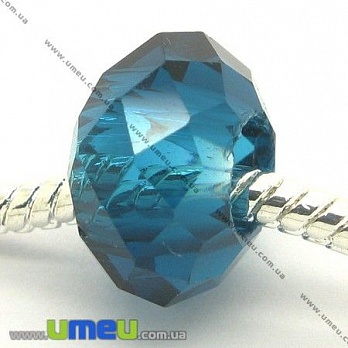 [Архів] Намистина PANDORA скляна під кришталь, 14х8 мм, Бірюзова (BUS-006866)