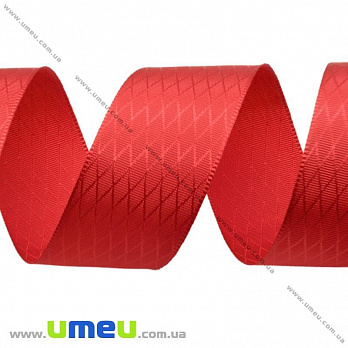 Атласная лента Ромбики, 25 мм, Красная, 1 м (LEN-025627)