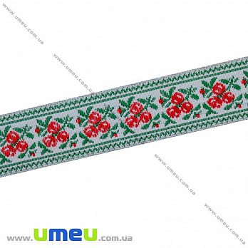 Тесьма с украинским орнаментом, 25 мм, Зеленая, 1 м (LEN-010374)