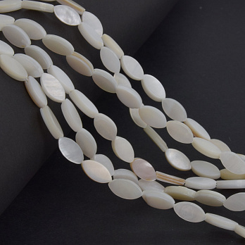 Намистини Перламутр білий, Натур. камінь, 10х5 мм, Човник (BUS-058127)