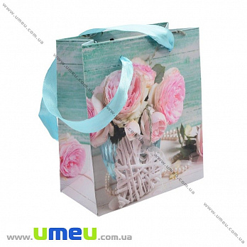 Подарочный пакет Цветы, 17х14х7 см, Голубой, 1 шт (UPK-023354)