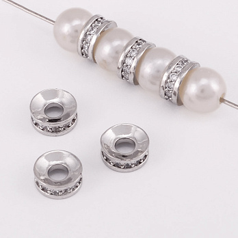 Намистина-розділювач, 7,8 мм, Латунь з покриттям Родій, Стрази куб. цирконій (BUS-055900)