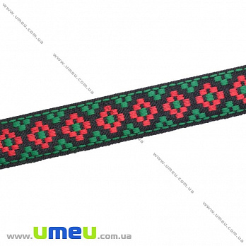 Тесьма с украинским орнаментом, 17 мм, Красно-зеленая, 1 м (LEN-016111)