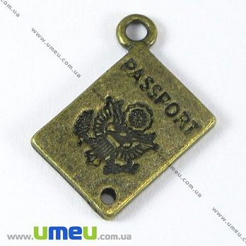 Подвеска металлическая Паспорт, Античная бронза, 16х12 мм, 1 шт (POD-003342)