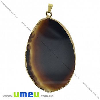 Подвеска из натурального камня, Агат коричневый в фольге, 64х36 мм, 1 шт (POD-033047)