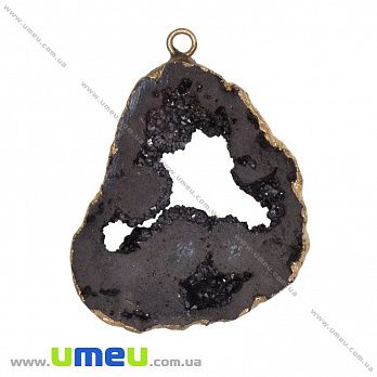 Підвіска з натурального каменю, Друза агату, Чорна, 48х38 мм (POD-031626)