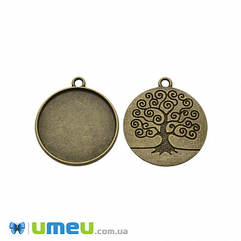 Основа кругла з деревом, 25х22 мм, 20 мм, Антична бронза (OSN-049434)