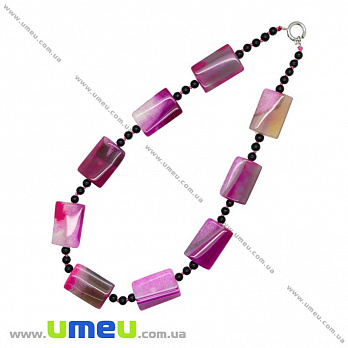 [Архів] Намиста з натурального каменю Агат, Рожево-чорні, 55 см (BUS-018537)