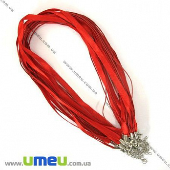 [Архів] Основа на шию (атл. стрічка і вощений шнур), Червона, 46 см, 7 мм (OSN-001371)