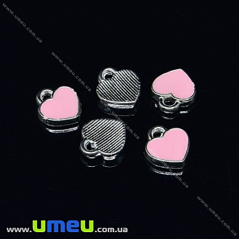 [Архів] Підвіска металева Сердечко рожеве, Світле срібло, 8х7 мм (POD-032640)